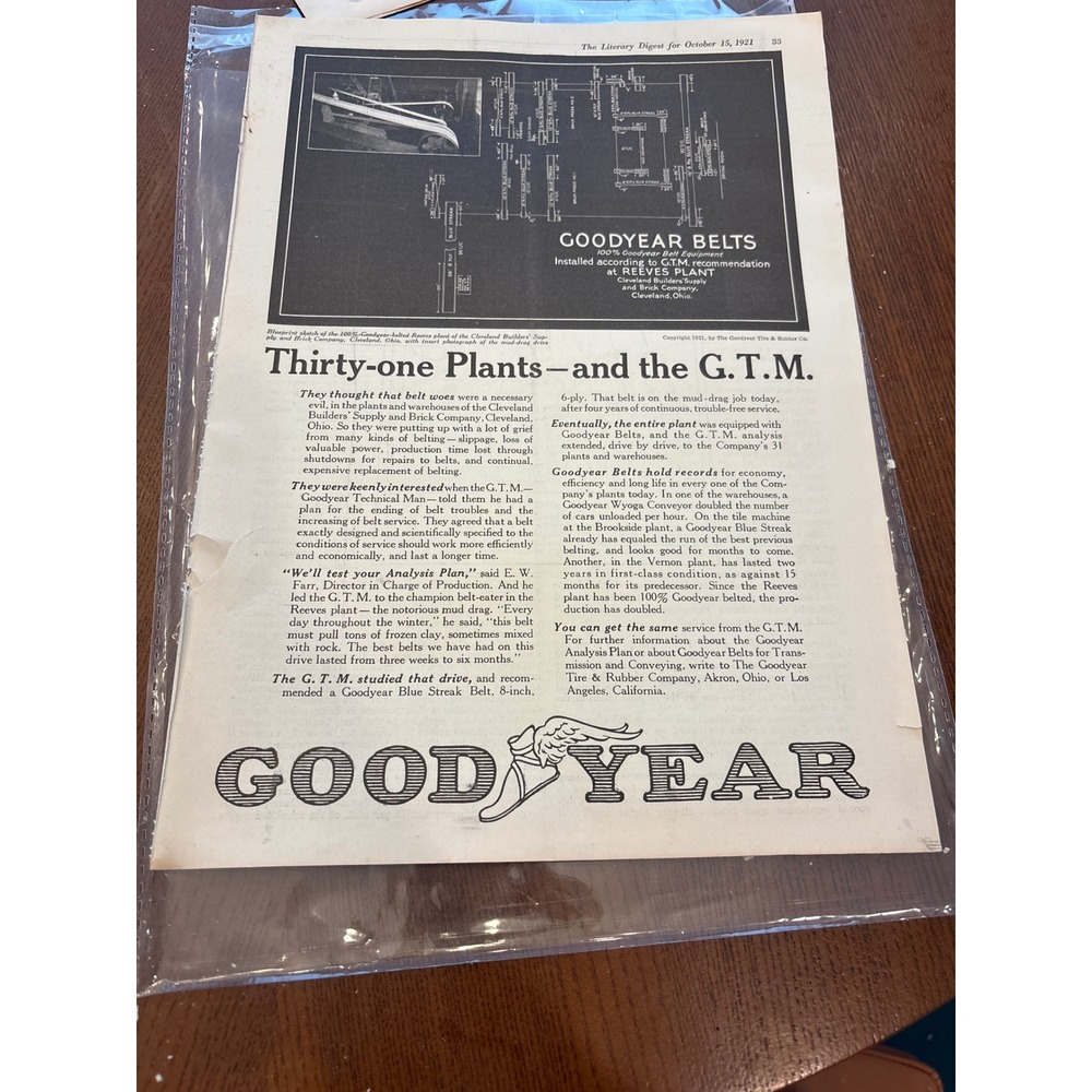 Goodyear Vintage 1921 Print Ad Black White Industrial Decor Aviation Map Art